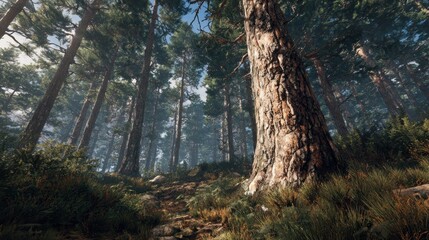Fototapeta premium Pine forest sunlight path