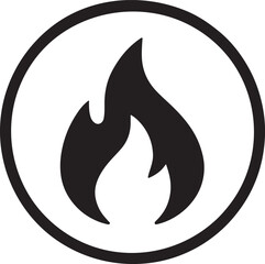 Safe flame silhouette surrounded by circular protection line symbolizing hazard control.