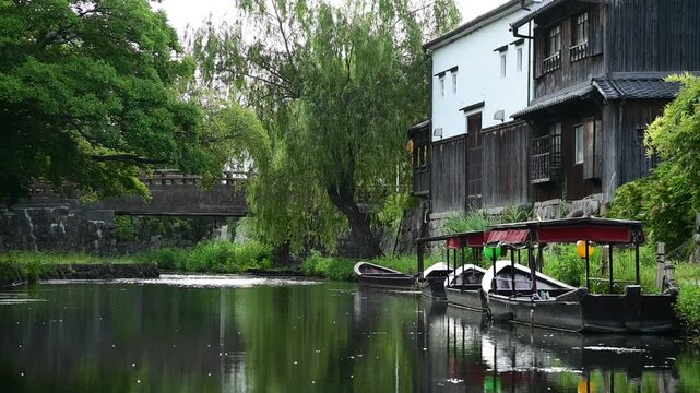 夏の朝の八幡堀（2023年6月, 滋賀県近江八幡市）