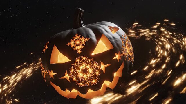 rotating black pumpkin fractal carvings glowing halloween