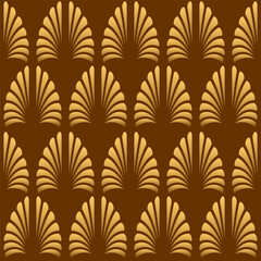 Art Deco style brown and yellow seamless pattern. Geometric decorative texture with floral elements. Vector vintage background.