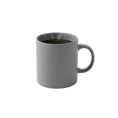 Hot black coffee in grey mug isolated