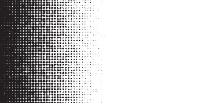Binary halftone texture background. Square dot faded gradation wallpaper. Black and white squared pixels. Abstract glitchy 8 bit video game backdrop. Vector comic bitmap dither screen tone overlay