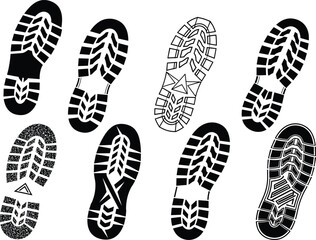 Silhouette vector illustration of shoe sole tread patterns with geometric textures, grip design, footwear detail, fashion, durability, traction, and industry