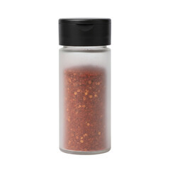 Chili flakes in a frosted glass shaker isolated