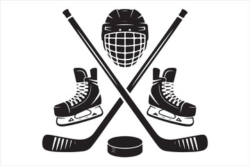 Hockey Players Silhouette Set  Sport Action Poses Vector Design