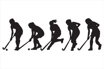 Hockey Players Silhouette Set  Sport Action Poses Vector Design