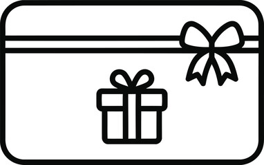 Gift card icon with bow and present box outline simple line art vector illustration