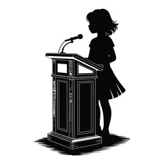 Silhouette of Young Girl Giving Speech at Podium Public Speaking Presentation Stance Isolated