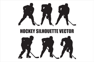Hockey Players Silhouette Set  Sport Action Poses Vector Design