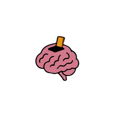 Vector Icon: Human Brain with Data Storage Memory Card Inserted Technology and Mind Concept