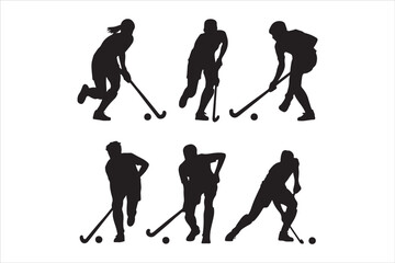 Hockey Players Silhouette Set  Sport Action Poses Vector Design