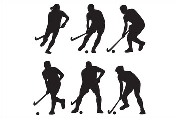 Hockey Players Silhouette Set  Sport Action Poses Vector Design