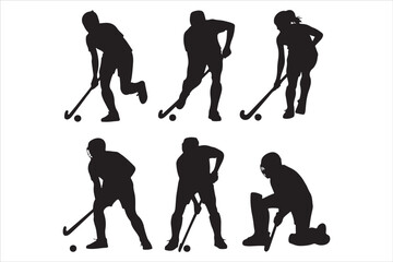 Hockey Players Silhouette Set  Sport Action Poses Vector Design