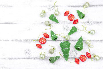 Creative Christmas composition. Traditional New Year decor, holiday symbols