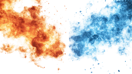 Abstract contrast of fiery orange and icy blue clouds isolated on transparent background