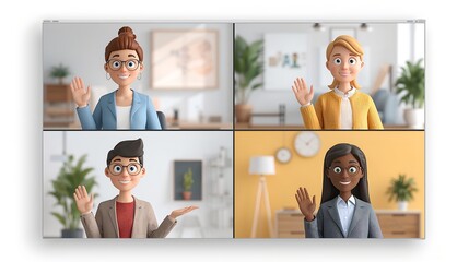 A diverse group of animated professionals communicating through a video conference call, exuding warmth and connection