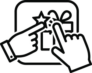 Gift Reward Claim and Star Rating Interaction Line Icon Hands Tapping Prize Box UI Element