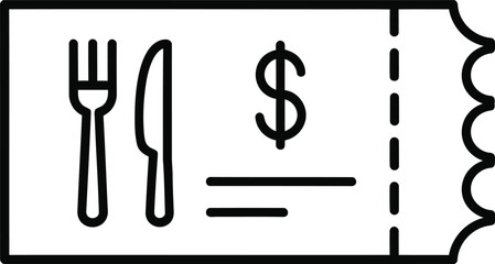 Food coupon vector icon black line art restaurant voucher special offer with fork knife and dollar sign outline style