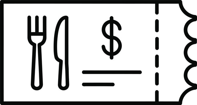 Food coupon vector icon black line art restaurant voucher special offer with fork knife and dollar sign outline style