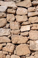 Dry-stone Stacked Wall Close-up Showing Rough Earthy Texture and Rustic Stonework