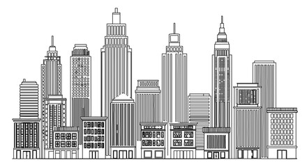 Fototapeta premium Cityscape with skyscrapers, hand drawn sketch style vector illustration