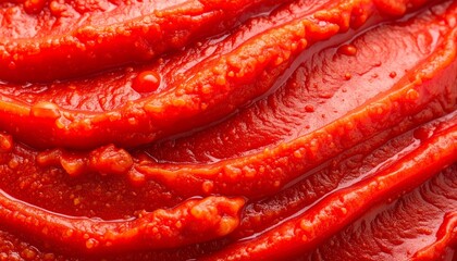 Close-up of vibrant red tomato paste or sauce texture, rich and thick for cooking and food concepts