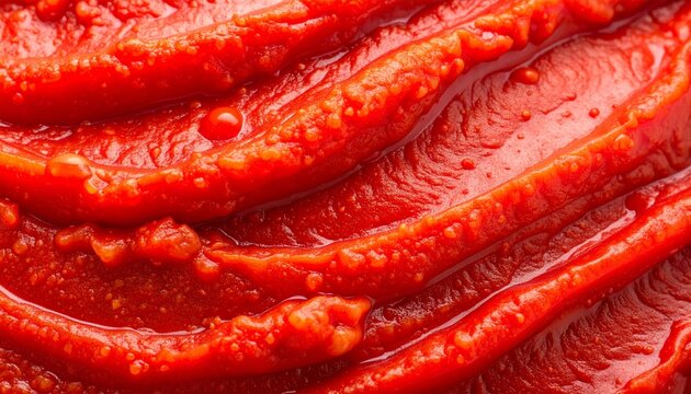 Close-up of vibrant red tomato paste or sauce texture, rich and thick for cooking and food concepts