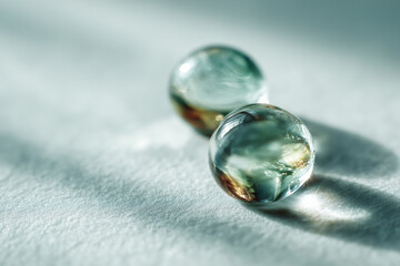 Glas-Kugeln mit Lichtreflexionen und Regenbogeneffekt – minimalistische Abstraktion