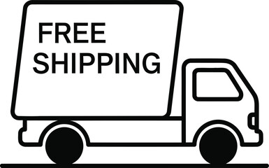 Free Shipping Delivery Truck Icon Vector Black and White Minimalist Design