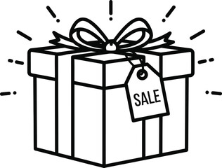 Sale Gift Box Present Outline Icon Black and White Line Art Vector for Promotion Shopping Discount Offer