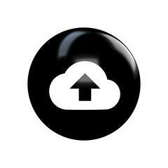 White cloud upload icon on black glossy button in transparent