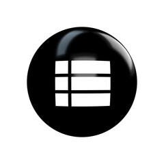 White menu icon on black glossy button in transparent