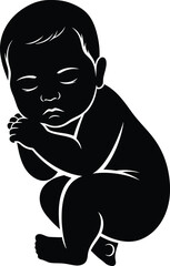 Sleeping Newborn Baby Silhouette Vector Logo Design Fetal Position Black and White Illustration
