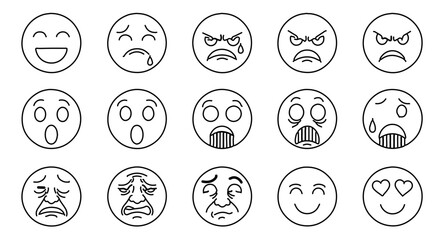 Collection of handdrawn emoji icons showing different emotions
