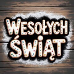 Świąteczny napis „Wesołych Świąt” z dekoracjami, kolorowe światła, przytulna i radosna atmosfera Bożego Narodzenia, idealny do banerów, kartek i grafik świątecznych. © Photo by mQ