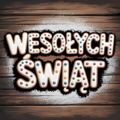 Świąteczny napis „Wesołych Świąt” z dekoracjami, kolorowe światła, przytulna i radosna atmosfera Bożego Narodzenia, idealny do banerów, kartek i grafik świątecznych. © Photo by mQ