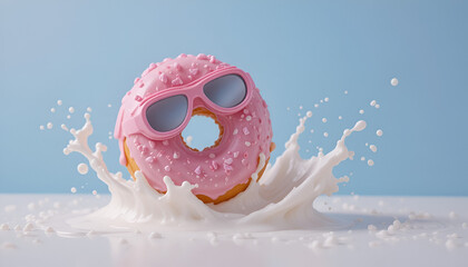 Donut Diver – Donut with Goggles Jumping into Milk Splash