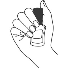 Hand Holding Nail Polish Bottle Line Art Transparent Background Beauty Cosmetic Product Application