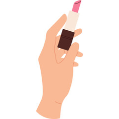 Hand Holding Pink Lipstick In Studio Lighting Isolated On White Background For Makeup Application And Beauty Concepts