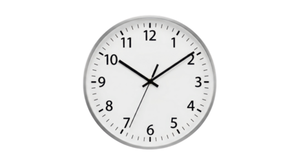 Modern minimal wall clock displaying time for business schedule concepts. isolated PNG with Transparent Background