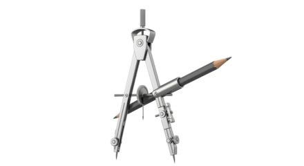 Silver drafting compass with pencil, essential tool for architectural and mathematical drawings isolated PNG with Transparent Background
