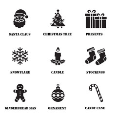 Fototapeta premium Black Vector Icons for Christmas and Holiday Celebrations.
