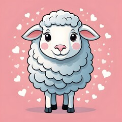 Naklejka premium Adorable cartoon sheep surrounded by hearts and stars, perfect for Valentine's Day or children's projects
