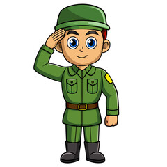 Cartoon soldier with a salute pose in green uniform