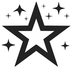 Obraz premium Shining star icon with sparkles and twinkling lights black and white graphic