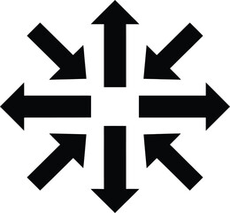 Eight Inward Pointing Arrows Icon Minimizing Collapse Centralization or Full Screen Exit Simple Flat Vector Graphic