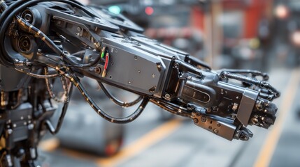 Closeup industrial robot arm