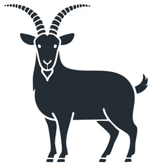 Obraz premium Standing Goat Silhouette Featuring Curved Horns Symbolizing Strength and Nature
