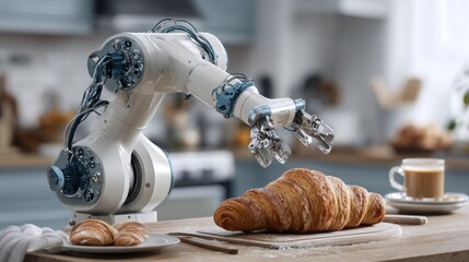Robot arm picking croissant